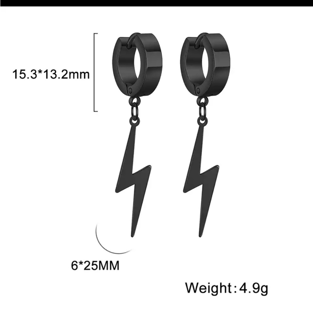 NEW Lightning Bolt Earrings | Black - Picture 2 of 2